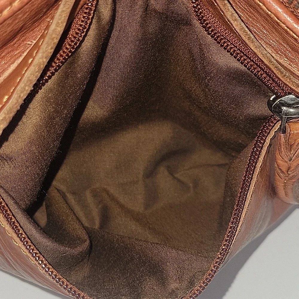 Vilenca Holland for Anthropologie Woven Crossbody Bag in Cognac Brown